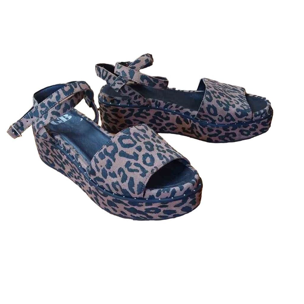 Gianni Bini Leopard Animal Print Y2K 00s Platform Chunky Strappy Sandals Sz 7.5